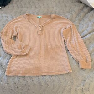 Small pink-brown waffle knit long-sleeve top